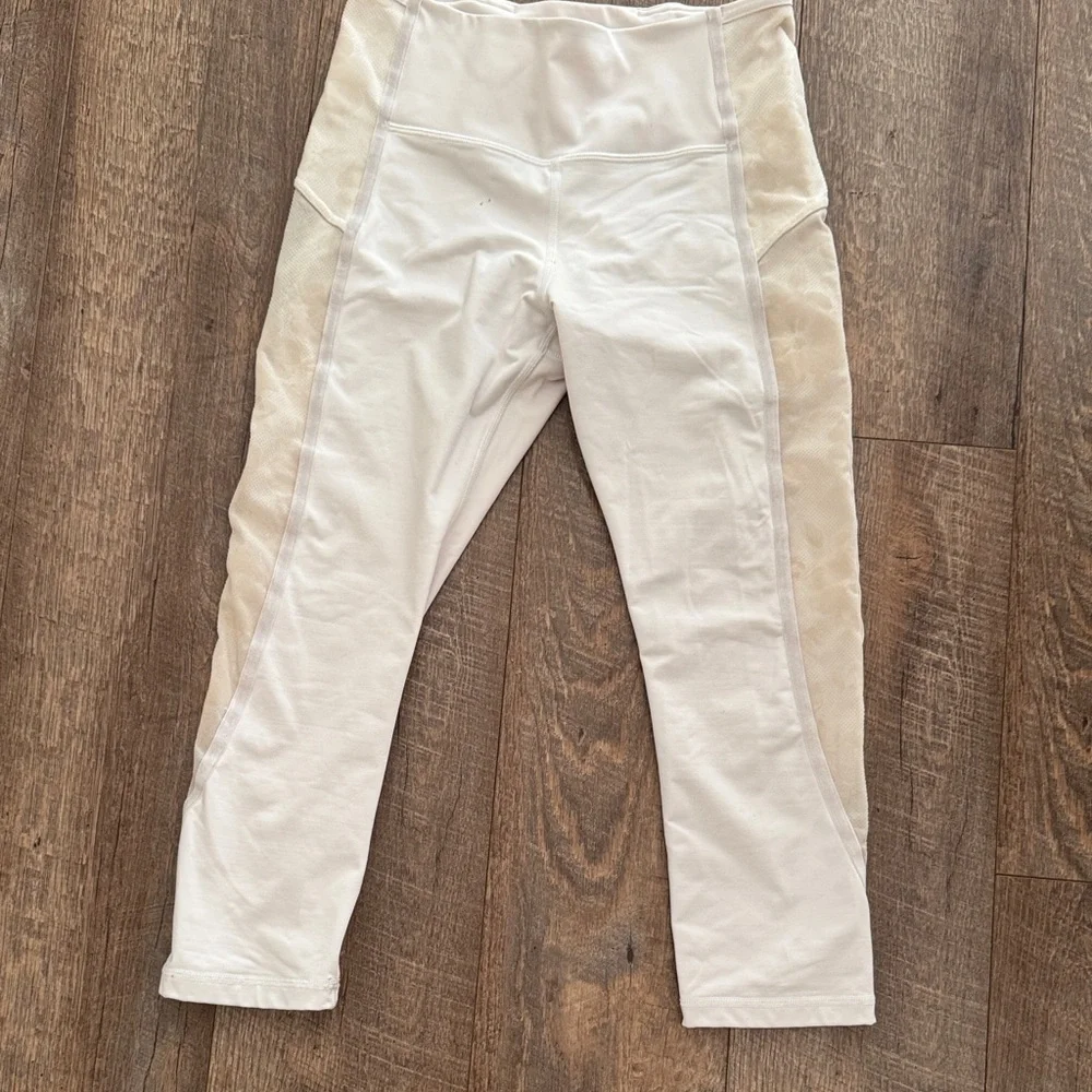 lululemon athletica Girls' Cream Athletic Leggings with Mesh Panels